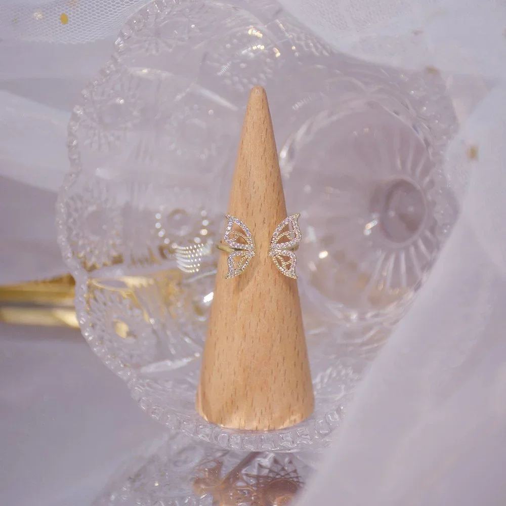 NEW 14K Gold Plated Diamond Butterfly Ring